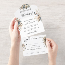 Boho Pampas Grass Elegant Wedding Invitation All-in-One-Einladung