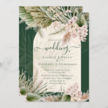 BOHO Pampas Grass Emerald Green Wedding Einladung