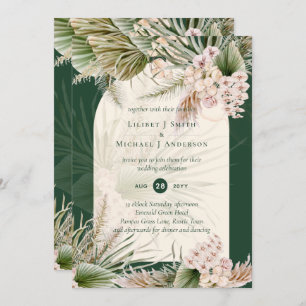 BOHO Pampas Grass Emerald Green Wedding Einladung