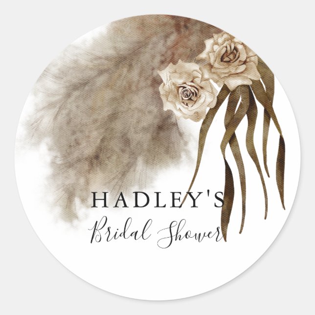Boho Pampas Grass Fall in Liebe Brautparty Runder Aufkleber (Vorderseite)