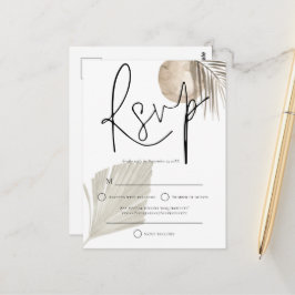 Boho Pampas Grass fan Wedding RSVP Postcard Postkarte