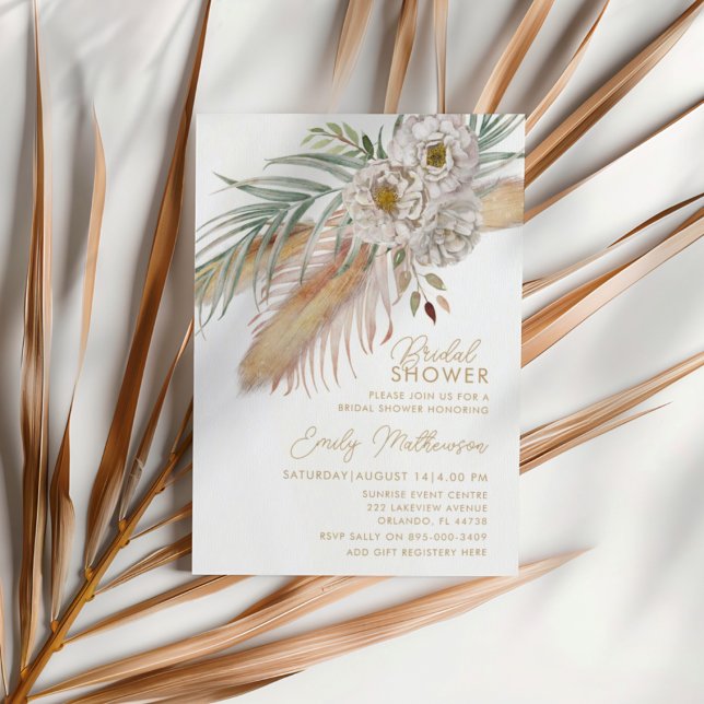 Boho Pampas Grass & Floral Brautparty Einladung (Von Creator hochgeladen)