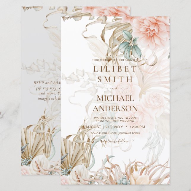 BOHO Pampas Grass Floral Coral Sage Wedding (Vorne/Hinten)