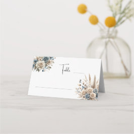 Boho Pampas Grass Floral Dusty Blue, Modern Simple Platzkarte
