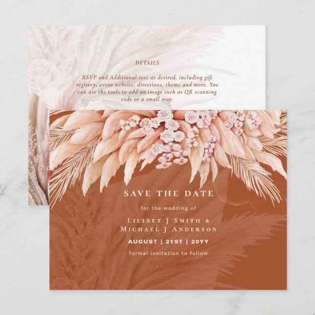 BOHO Pampas Grass Floral Hochzeit speichern das Da Postkarte (Vorne/Hinten)