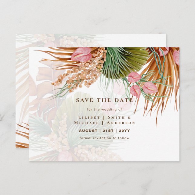 BOHO Pampas Grass Floral Hochzeit speichern das Da Postkarte (Vorne/Hinten)