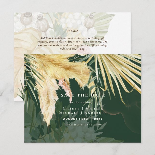BOHO Pampas Grass Floral Hochzeit speichern das Da Postkarte (Vorne/Hinten)