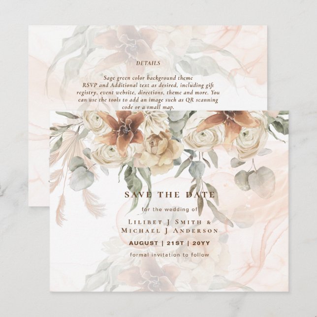 BOHO Pampas Grass Floral Hochzeit speichern das Da Postkarte (Vorne/Hinten)