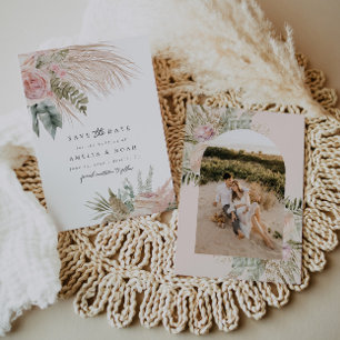 Boho Pampas Grass Floral Save the Date Einladung