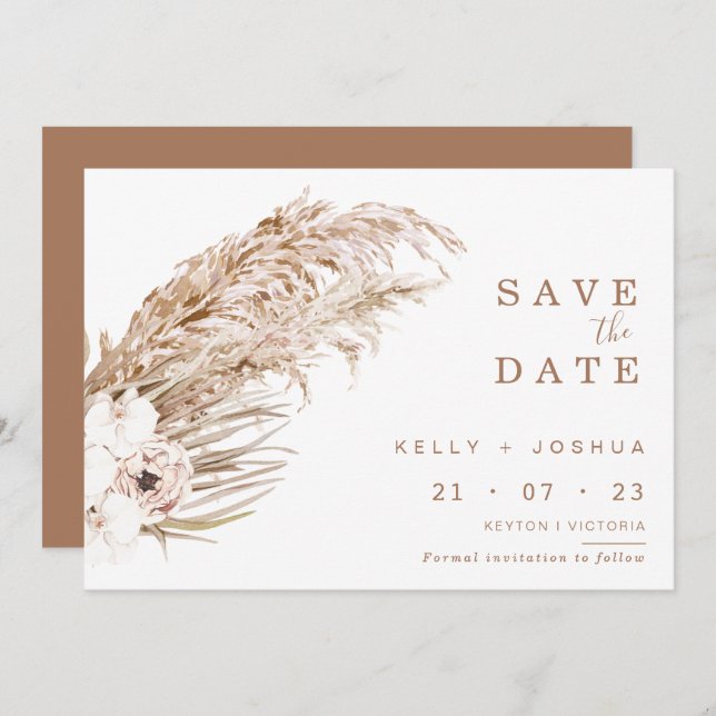 Boho Pampas Grass Floral Save the Date Karte (Vorne/Hinten)