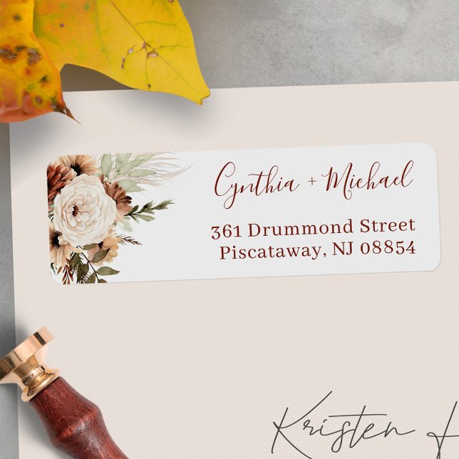 Boho Pampas Grass Floral Terracotta Rede (Make your envelopes stand out with these stylish and customizable address labels.)