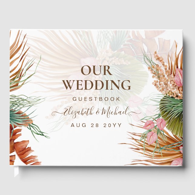 BOHO Pampas Grass Floral Tropical Wedding Guest Bo Gästebuch (Vorderseite)