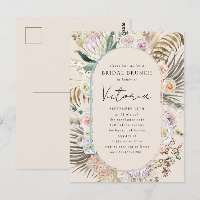 Boho Pampas Grass Florals Bridal Brunch Einladung Postkarte (Vorne/Hinten)