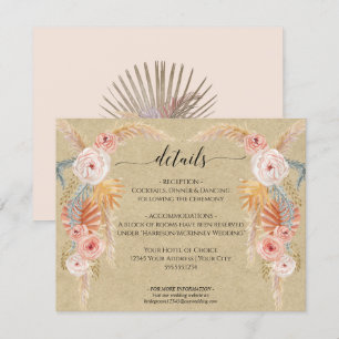 Boho Pampas Grass Foliage Kraft Hochzeitsdetails Einladung