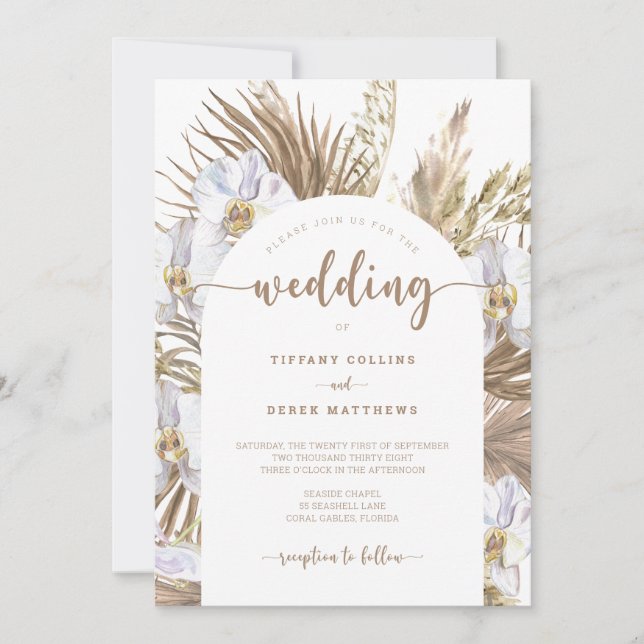 Boho Pampas Grass Foto Arch Hochzeit Einladung (Vorderseite)