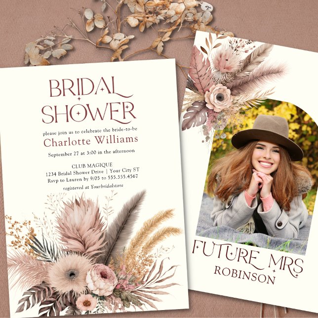 Boho Pampas Grass Foto Bridal Dusche Einladung (Von Creator hochgeladen)