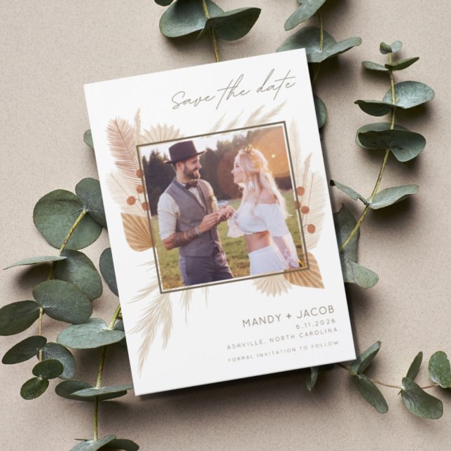 Boho Pampas Grass Foto Hochzeit speichern das Datu Magnetkarte (Von Creator hochgeladen)