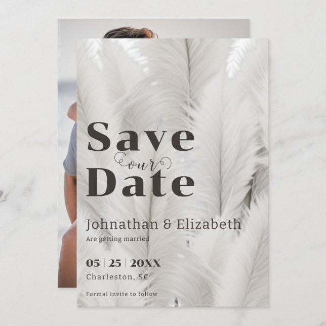 Boho Pampas Grass Foto Save The Date (Vorne/Hinten)