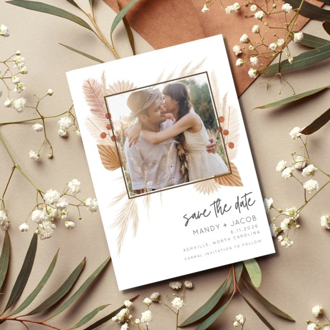 Boho Pampas Grass Foto Wedding Save the Date (Von Creator hochgeladen)