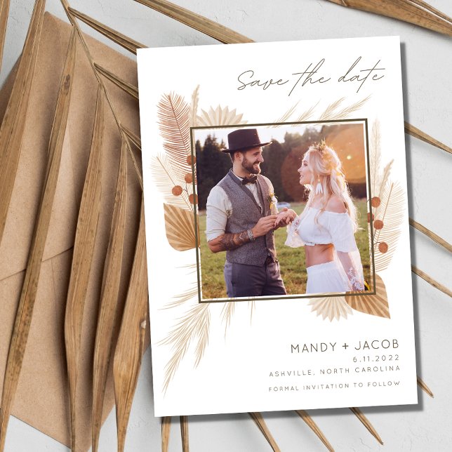 Boho Pampas Grass Foto Wedding Save the Date (Boho Pampas Grass Photo Wedding Save the Date)