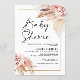 Boho Pampas Grass Frame Baby Dusche Einladung