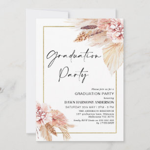 Boho Pampas Grass Frame Graduation Party Einladung