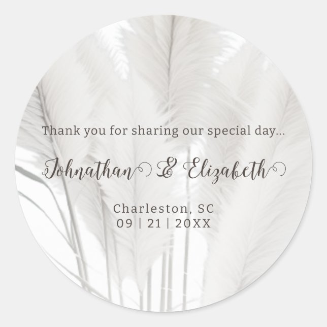 Boho Pampas Grass Gastgeschenk Hochzeit Runder Aufkleber (Vorderseite)