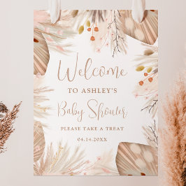 Boho pampas grass gender neutral welcome shower poster