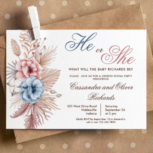 Boho Pampas Grass Gender Reveal Einladung