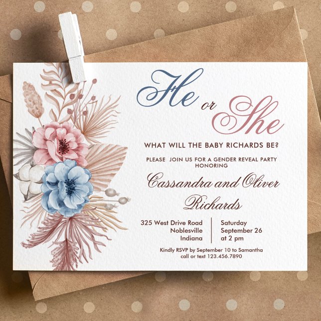 Boho Pampas Grass Gender Reveal Einladung (Von Creator hochgeladen)