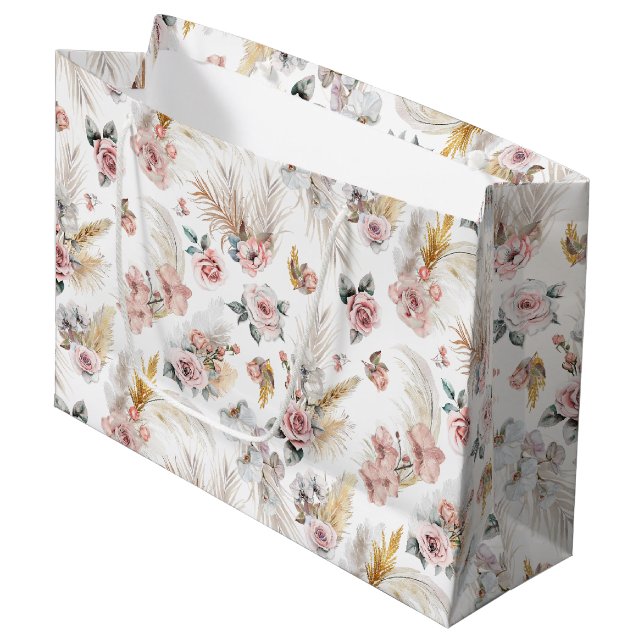 Boho Pampas Grass Geschenktasche Blush Floral Große Geschenktüte (Vorderseite Schrägansicht)
