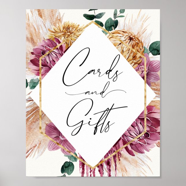 Boho Pampas Grass, getrocknet Bouquet Karten und G Poster (Vorne)