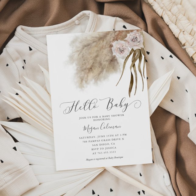 Boho Pampas Grass Girl Baby Shower Einladung (Von Creator hochgeladen)