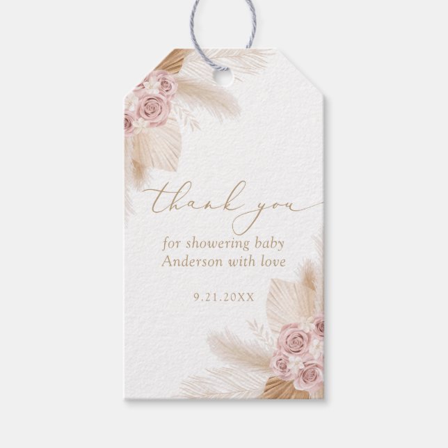 Boho Pampas Grass Girl Baby Shower Geschenkanhänger (Vorderseite)