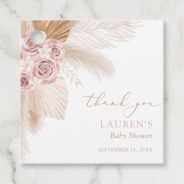 Boho Pampas Grass Girl Baby Shower Geschenkanhänger (Vorderseite)