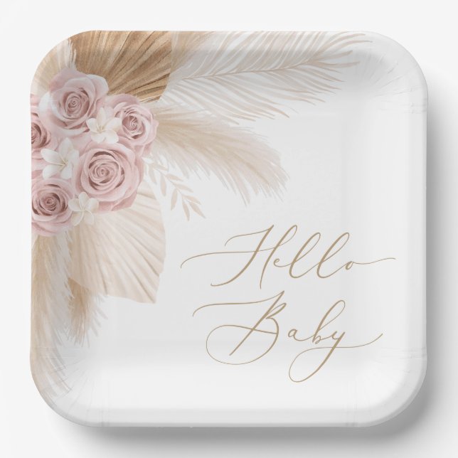 Boho Pampas Grass Girl Baby Shower Pappteller (Vorderseite)