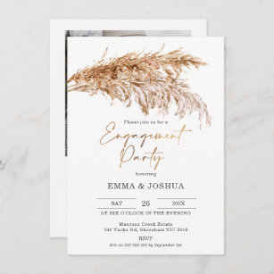 Boho Pampas Grass Gold Calligrafy Verlobung Einladung
