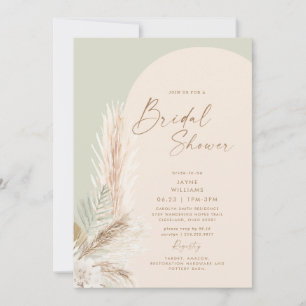 Boho Pampas Grass Gold Geometric Sage Bridal Einladung