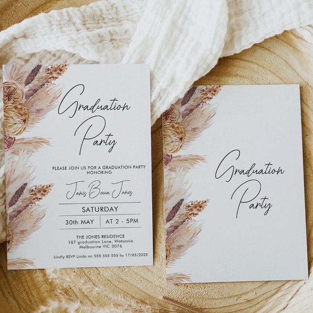Boho Pampas Grass Graduation Party Einladung (Von Creator hochgeladen)