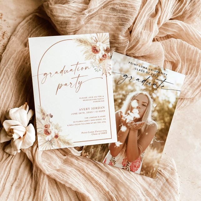 Boho Pampas Grass Graduation Party Einladung (Von Creator hochgeladen)