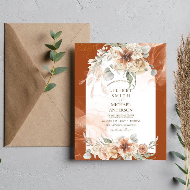 BOHO Pampas Grass Hochzeit im Herbst Einladung Flyer (Von Creator hochgeladen)