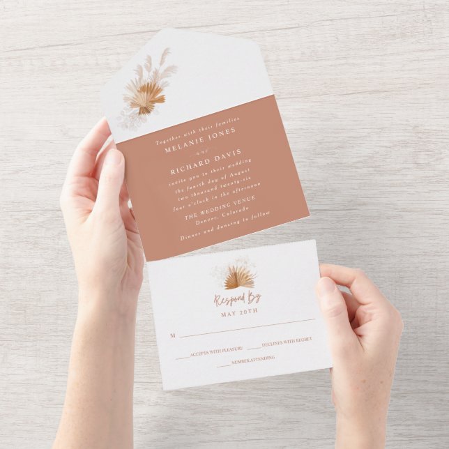 Boho Pampas Grass Hochzeit in einer Einladung (Abreißen)