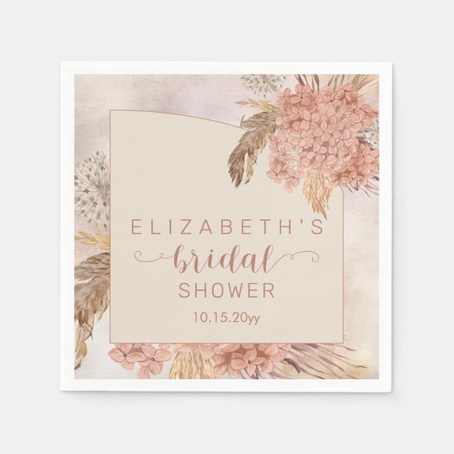 Boho Pampas Grass | Hydrangeas-Brautparty Napk Serviette (Vorderseite)