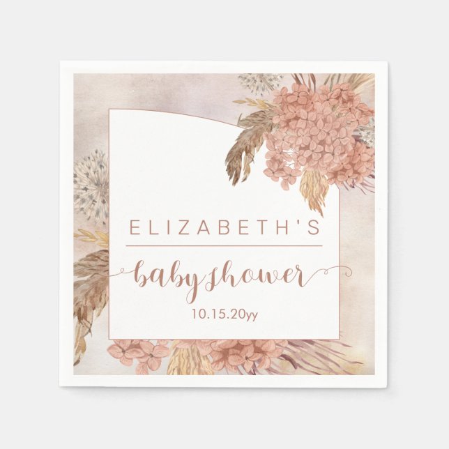 Boho Pampas Grass | Hydrangeas Girl Baby Dusche Serviette (Vorderseite)