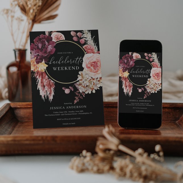 Boho Pampas Grass Junggeselinnen-Abschied Intraera Einladung (Von Creator hochgeladen)