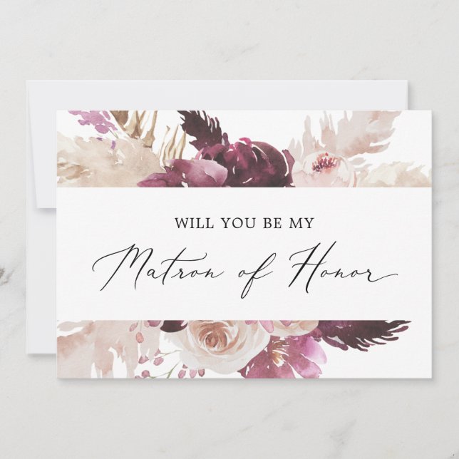 Boho Pampas Grass Matron of Honor Vorschlag Card Einladung (Vorderseite)