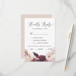 Boho Pampas Grass Menü Auswahl RSVP Karte