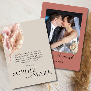 Boho Pampas Grass Minimalistisch mit Foto Hochzeit Dankeskarte