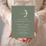 Boho Pampas Grass Monogram Sage Green Wedding Einladung<br><div class="desc">Dieses Hochzeitsdesign zeichnet sich durch die Monogramm-Initialen der Braut und des Bräutigams aus,  die von einem Aquarellgraskranz gerahmt sind. Personalisieren Sie den weißen Text mit den Namen des Paares und den Einzelheiten der Hochzeit auf einem klugen grünen Hintergrund. Die Rückseite ist stetig weiss grün.</div>