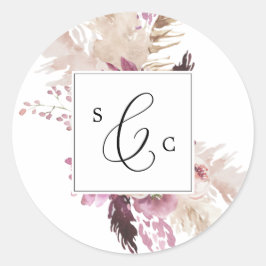 Boho Pampas Grass Monogram Wedding Umschlag Aufkle Runder Aufkleber